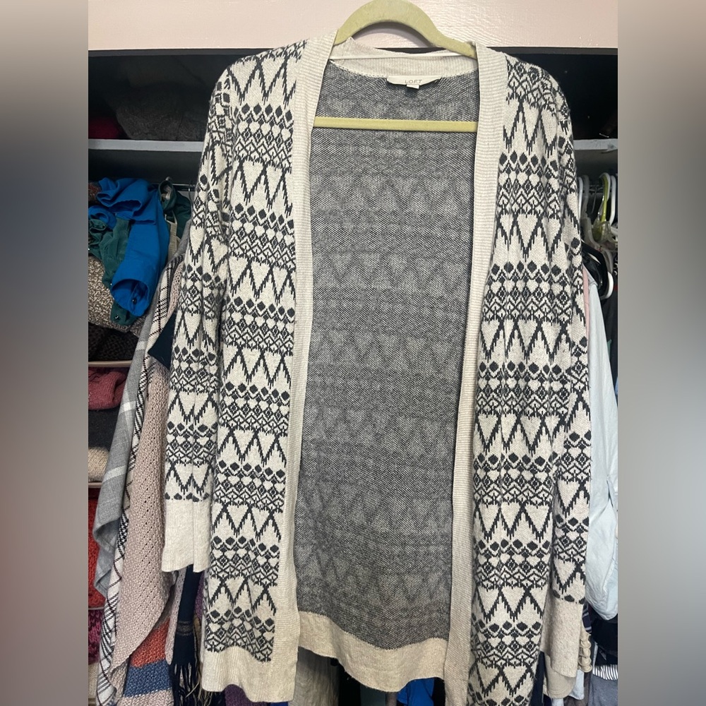 LOFT Black and Cream Patterned Cardigan